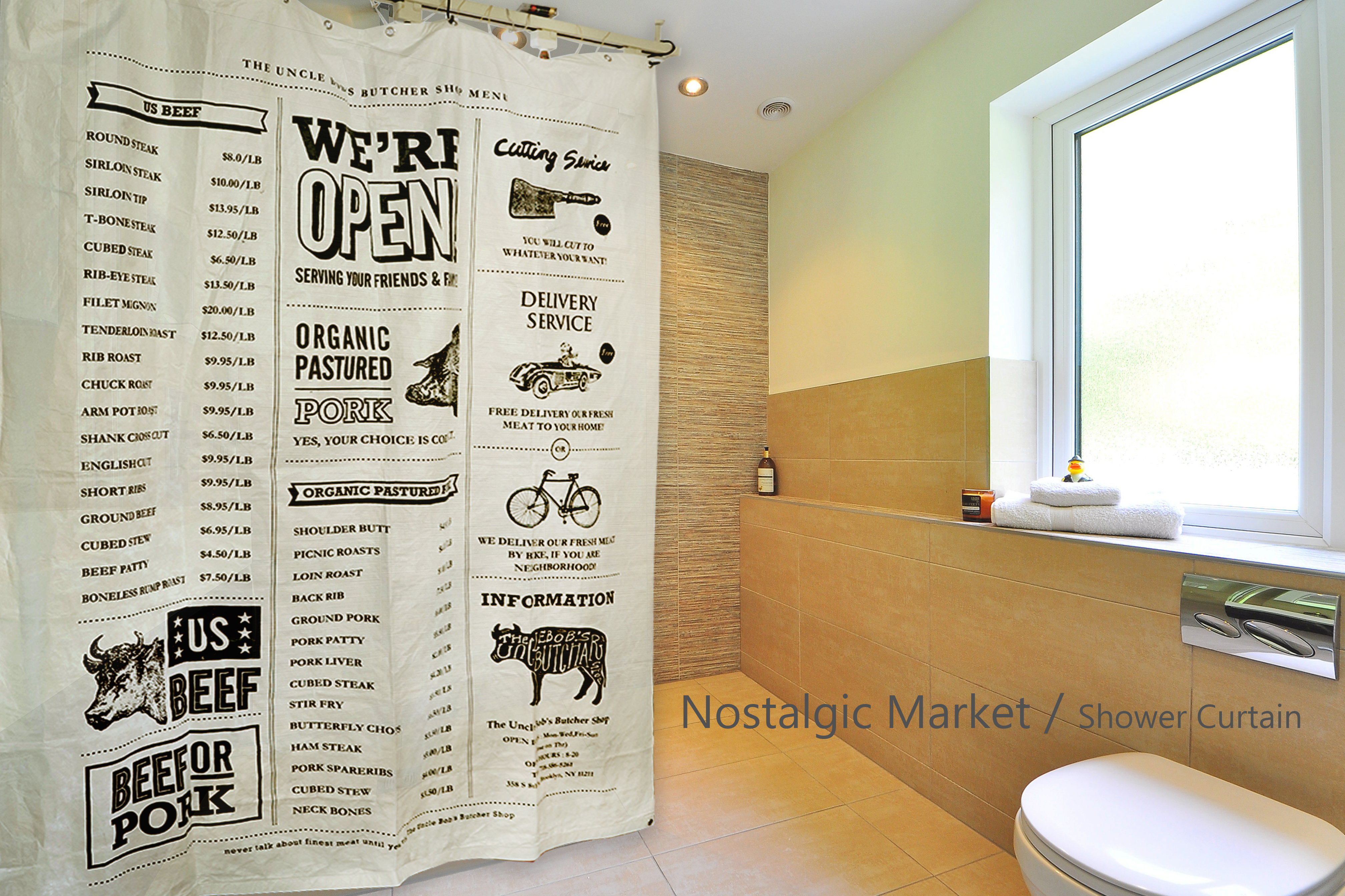 Nostalgic market shower curtain